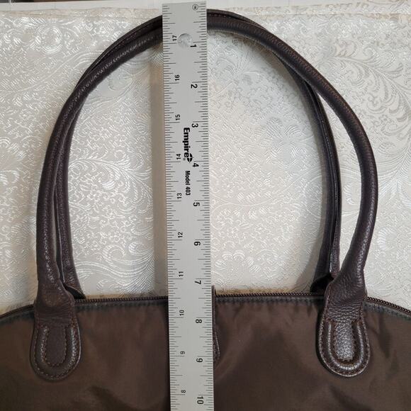 Aigner purse dark brown cloth nylon leather tote bag flap satchel travel‎ Munich - Picture 9 of 11